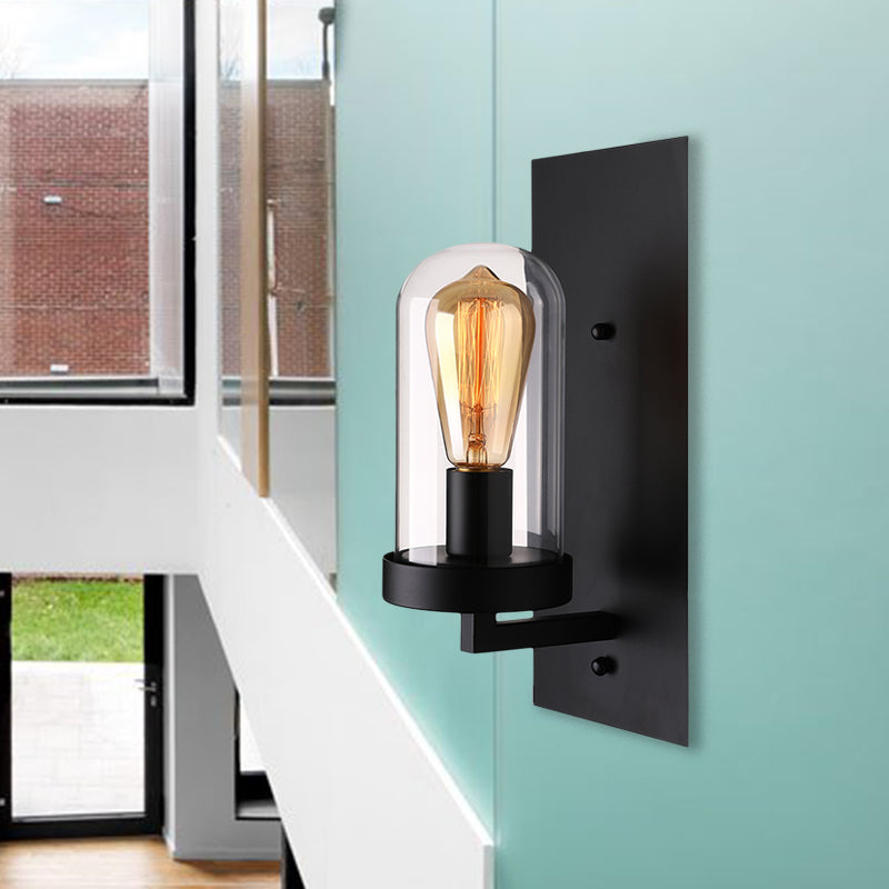Lisslune | A wall lamp with a capsule shade made of clear glass, industrial living room wall lighting in black