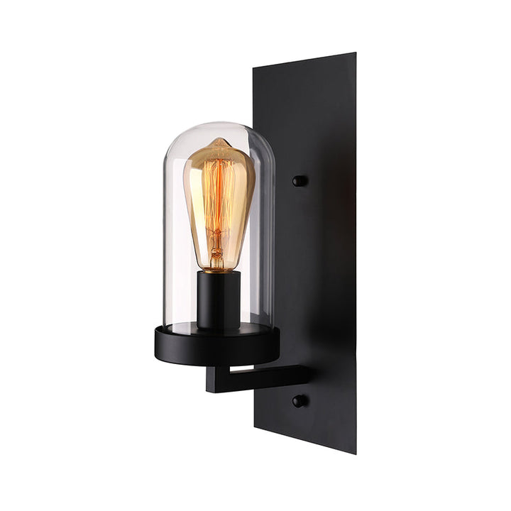 Lisslune | A wall lamp with a capsule shade made of clear glass, industrial living room wall lighting in black