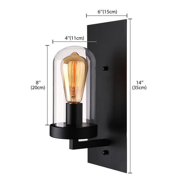 Lisslune | A wall lamp with a capsule shade made of clear glass, industrial living room wall lighting in black
