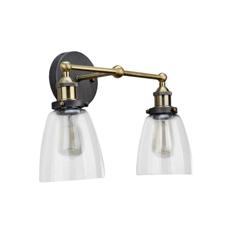 Lisslune | 2 Light Tapered Sconce Lighting Fixture Industrial Antique Brass Clear Glass Wall Lamp