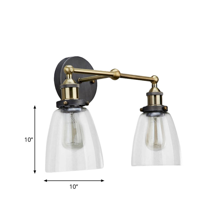 Lisslune | 2 Light Tapered Sconce Lighting Fixture Industrial Antique Brass Clear Glass Wall Lamp