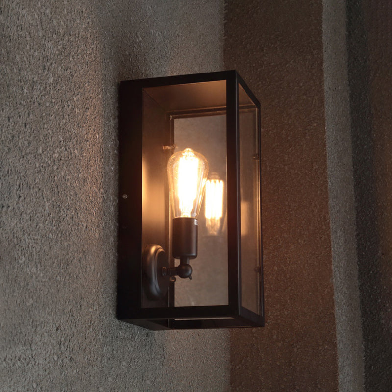 Lisslune | 1 Light Rectangular Wall Light Traditional Black Clear Glass Wall Lamp for Bedroom, Up/Down