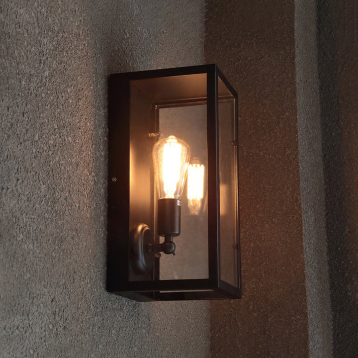 Lisslune | 1 Light Rectangular Wall Light Traditional Black Clear Glass Wall Lamp for Bedroom, Up/Down