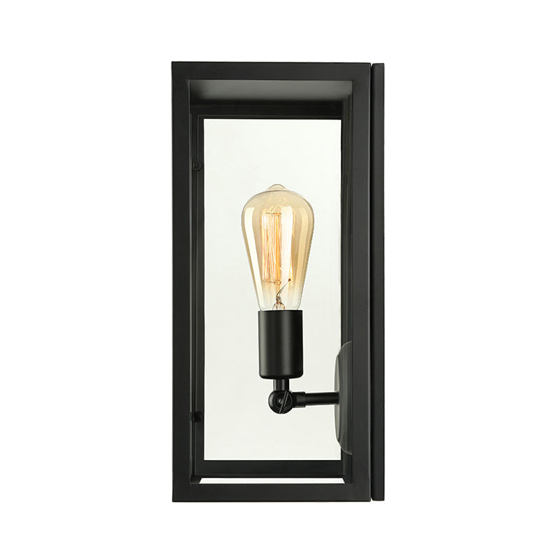 Lisslune | 1 Light Rectangular Wall Light Traditional Black Clear Glass Wall Lamp for Bedroom, Up/Down