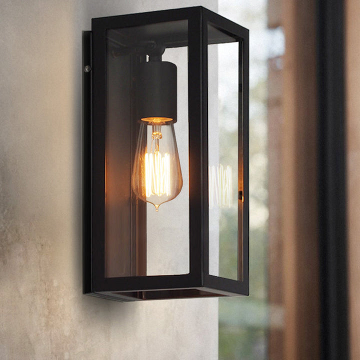 Lisslune | 1 Light Rectangular Wall Light Traditional Black Clear Glass Wall Lamp for Bedroom, Up/Down