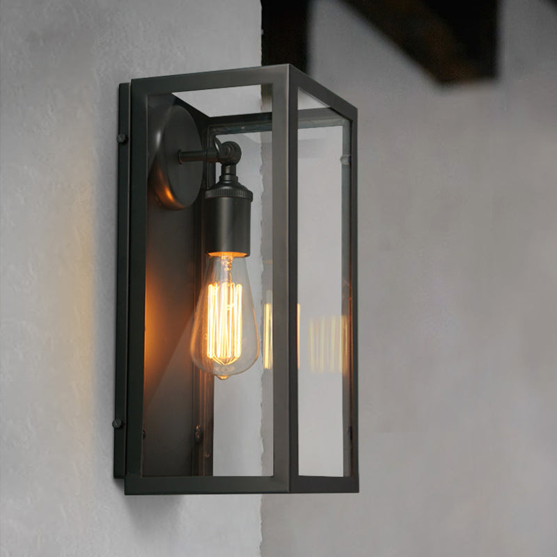 Lisslune | 1 Light Rectangular Wall Light Traditional Black Clear Glass Wall Lamp for Bedroom, Up/Down
