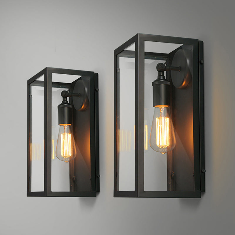 Lisslune | 1 Light Rectangular Wall Light Traditional Black Clear Glass Wall Lamp for Bedroom, Up/Down
