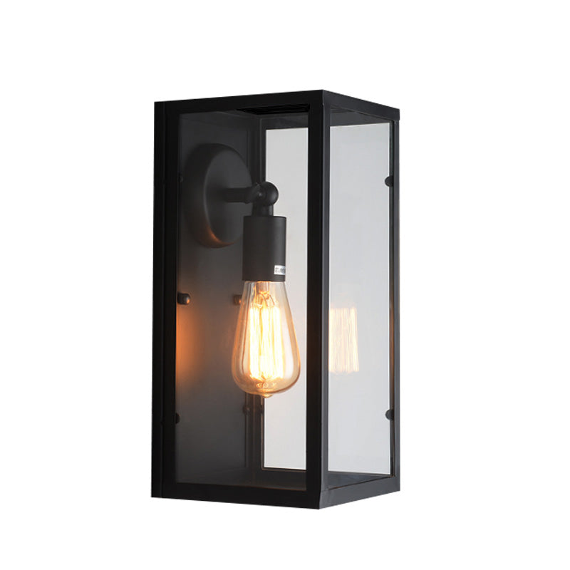 Lisslune | 1 Light Rectangular Wall Light Traditional Black Clear Glass Wall Lamp for Bedroom, Up/Down