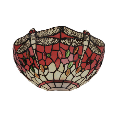 Lisslune | Semi-circular wall lamp with dragonfly and decorative Tiffany glass wall light in red/blue for café