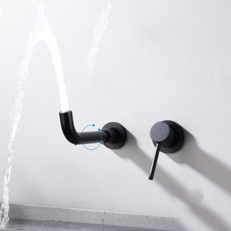 Lisslune | Round Single Lever Bathroom Faucet 2-Hole Wall Mounted Bathroom Faucet with Swivel Spout
