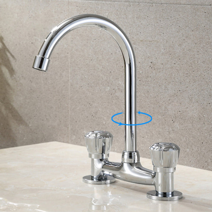 Lisslune | Round 2-Handle Basin Mixer 2-Hole Center-Set Basin Mixer with Curved Spout