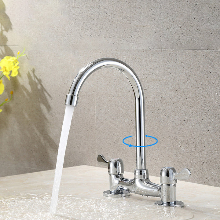 Lisslune | Round 2-Handle Basin Mixer 2-Hole Center-Set Basin Mixer with Curved Spout