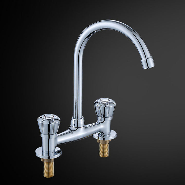 Lisslune | Round 2-Handle Basin Mixer 2-Hole Center-Set Basin Mixer with Curved Spout