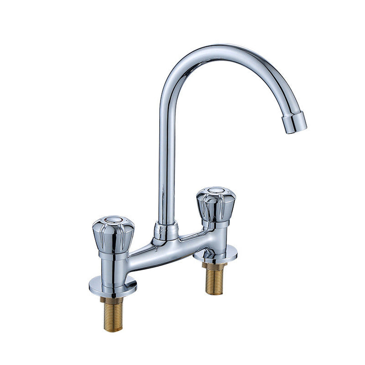 Lisslune | Round 2-Handle Basin Mixer 2-Hole Center-Set Basin Mixer with Curved Spout