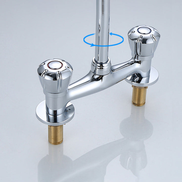 Lisslune | Round 2-Handle Basin Mixer 2-Hole Center-Set Basin Mixer with Curved Spout