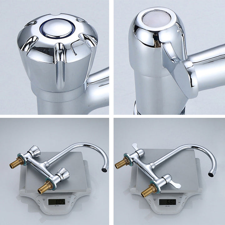 Lisslune | Round 2-Handle Basin Mixer 2-Hole Center-Set Basin Mixer with Curved Spout