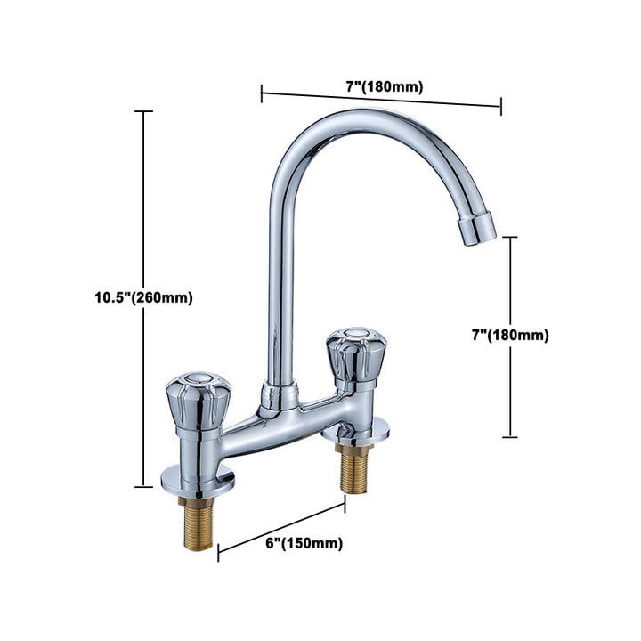 Lisslune | Round 2-Handle Basin Mixer 2-Hole Center-Set Basin Mixer with Curved Spout