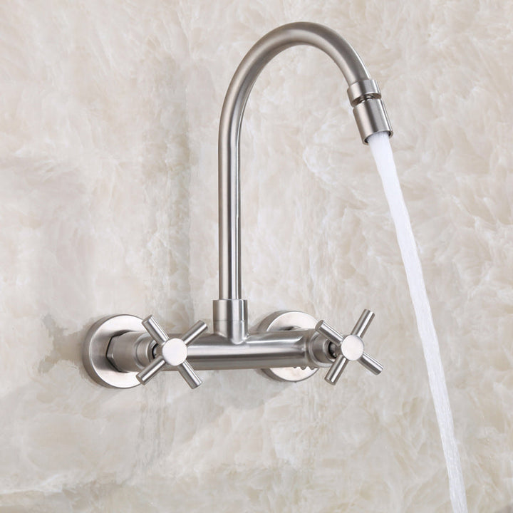 Lisslune | Round 2-Handle Bathroom Faucet Single Hole Wall Mounted Bathroom Faucet