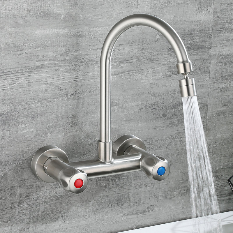 Lisslune | Round 2-Handle Bathroom Faucet Single Hole Wall Mounted Bathroom Faucet