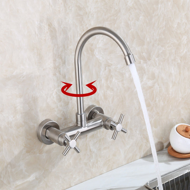 Lisslune | Round 2-Handle Bathroom Faucet Single Hole Wall Mounted Bathroom Faucet