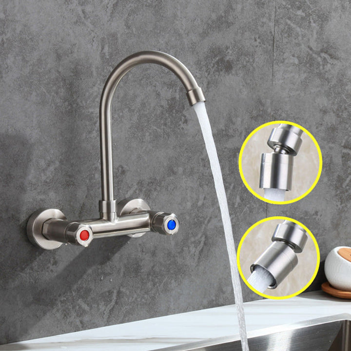 Lisslune | Round 2-Handle Bathroom Faucet Single Hole Wall Mounted Bathroom Faucet