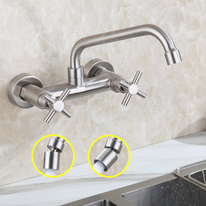 Lisslune | Round 2-Handle Bathroom Faucet Single Hole Wall Mounted Bathroom Faucet