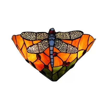 Lisslune | Wall lamp Bowl with dragonfly pattern stained glass 2 lights rustic wall mount light