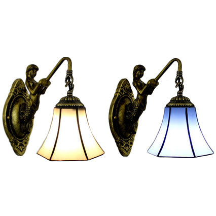 Lisslune | Ruffled Wall Lamp Tiffany Blue/Beige Glass 1 Socket Antique Bronze Wall Lighting