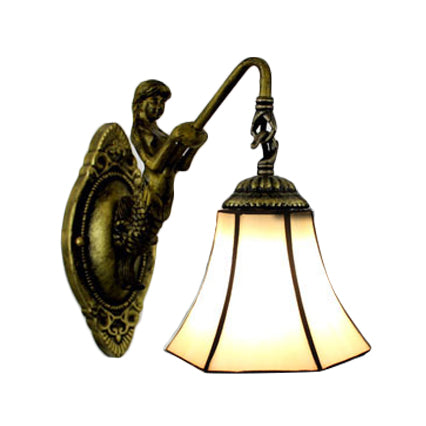 Lisslune | Ruffled Wall Lamp Tiffany Blue/Beige Glass 1 Socket Antique Bronze Wall Lighting