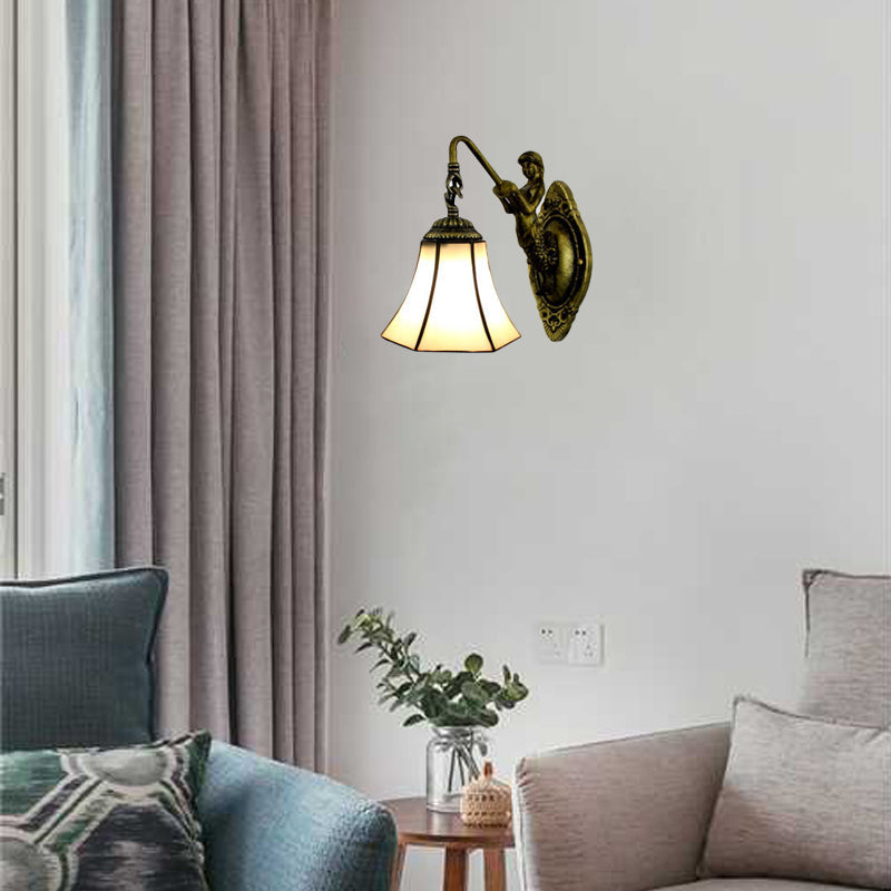 Lisslune | Ruffled Wall Lamp Tiffany Blue/Beige Glass 1 Socket Antique Bronze Wall Lighting