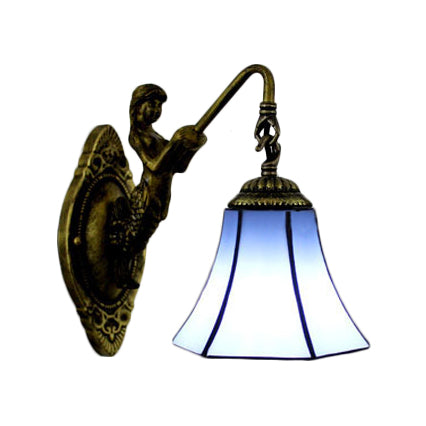 Lisslune | Ruffled Wall Lamp Tiffany Blue/Beige Glass 1 Socket Antique Bronze Wall Lighting