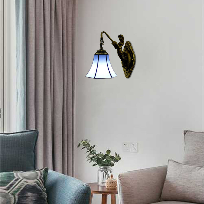 Lisslune | Ruffled Wall Lamp Tiffany Blue/Beige Glass 1 Socket Antique Bronze Wall Lighting