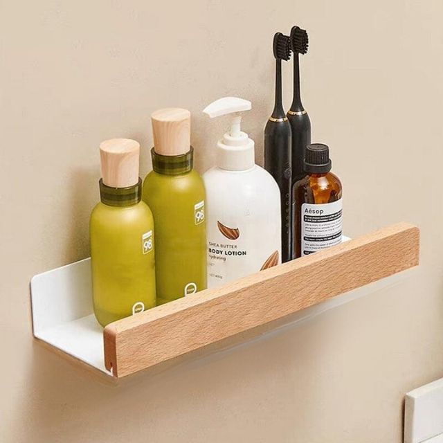 Lisslune | Solid Wood Bathroom Organizer Shelves Without Drilling