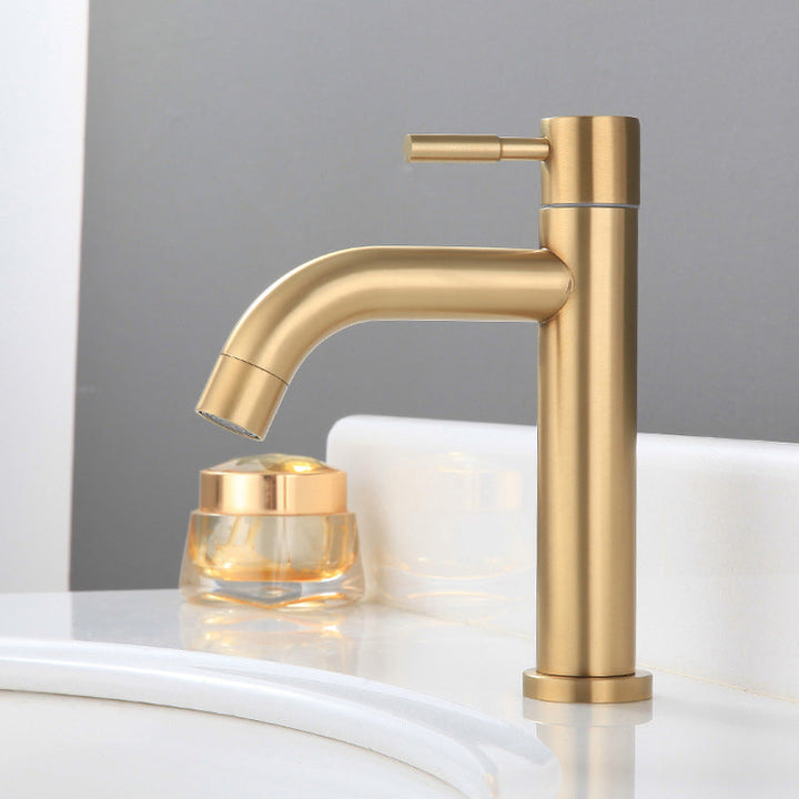 Lisslune | Round Single Handle Bathroom Faucet Single Hole Sink Faucet in Brushed Gold