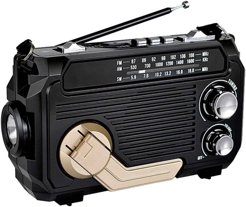Lisslune | SafeWave Emergency Radio with Built-in Power Bank – Hand Crank, Solar & USB Charging, AM/FM, LED Torch & SOS Alert