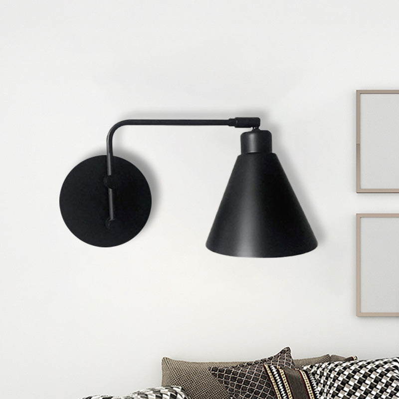 Skørter | 1-Head Cone Wall Light Fixture Country House White/Black Version Iron Rotatable Wall Mount for Living Room