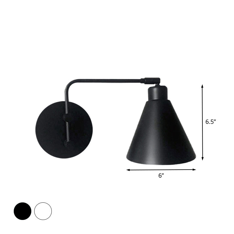 Skørter | 1-Head Cone Wall Light Fixture Country House White/Black Version Iron Rotatable Wall Mount for Living Room