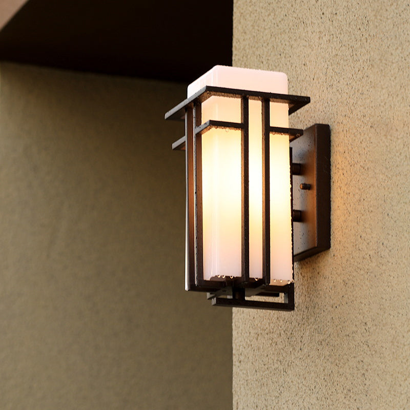 Skørter | White Glass Cube Wall Lamp Country 1 Head Outdoor Wall Lamp with Matt Black Metal Frame