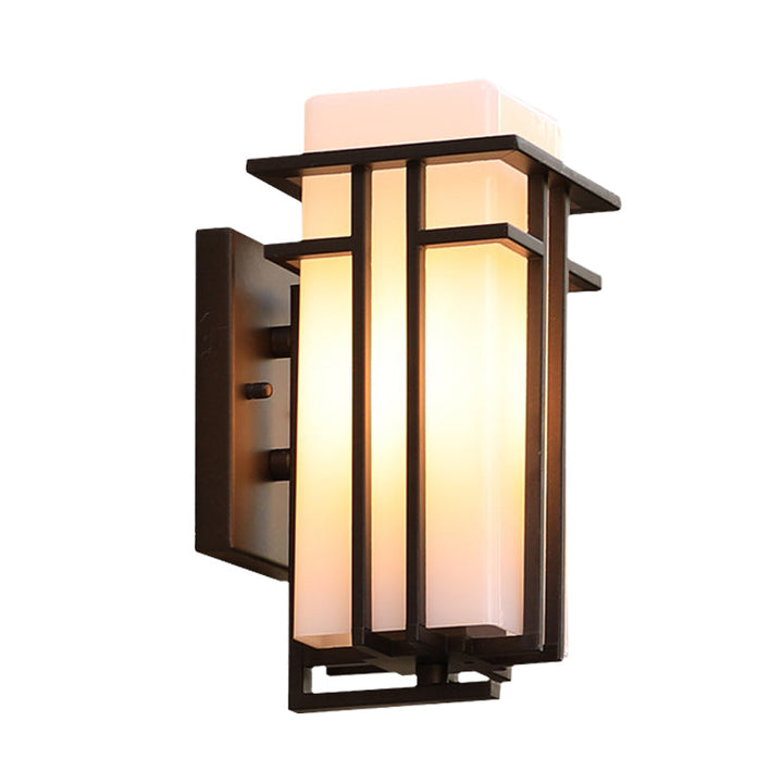 Skørter | White Glass Cube Wall Lamp Country 1 Head Outdoor Wall Lamp with Matt Black Metal Frame