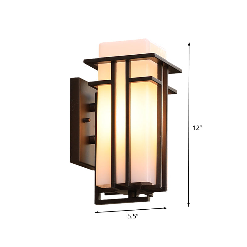 Skørter | White Glass Cube Wall Lamp Country 1 Head Outdoor Wall Lamp with Matt Black Metal Frame