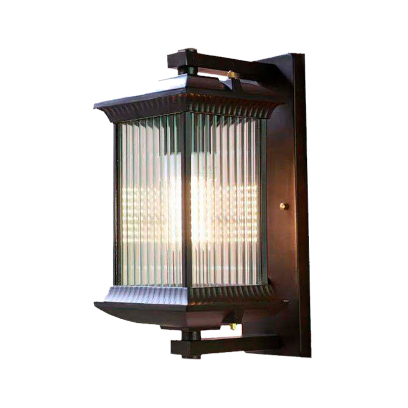 Skørter | 1 Bulb Cube Wall Light Rustic Dark Coffee Clear Ribbed Glass Wall Mounted Lamp, 9"/10" Wide