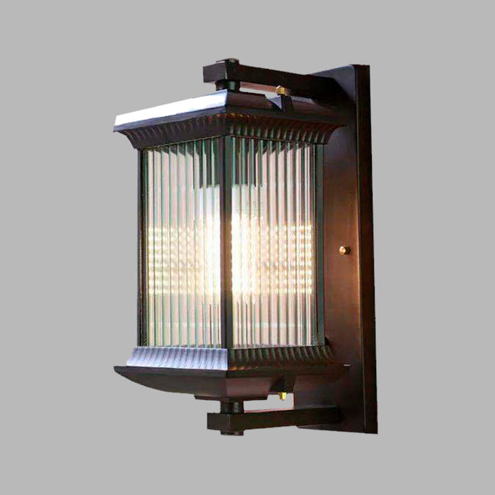 Skørter | 1 Bulb Cube Wall Light Rustic Dark Coffee Clear Ribbed Glass Wall Mounted Lamp, 9"/10" Wide
