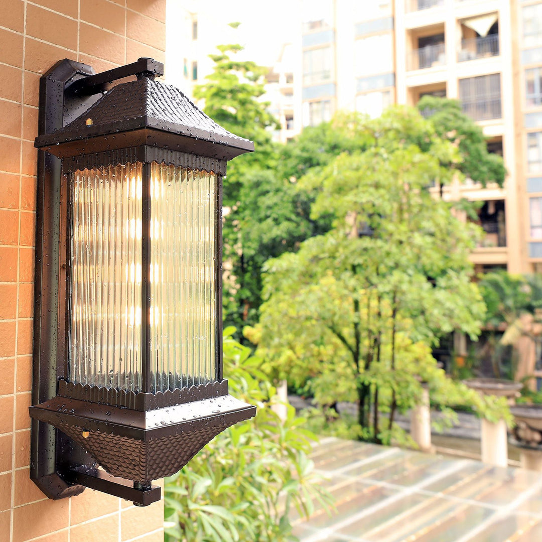 Skørter | 1 Bulb Cube Wall Light Rustic Dark Coffee Clear Ribbed Glass Wall Mounted Lamp, 9"/10" Wide