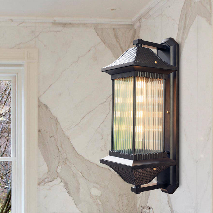 Skørter | 1 Bulb Cube Wall Light Rustic Dark Coffee Clear Ribbed Glass Wall Mounted Lamp, 9"/10" Wide