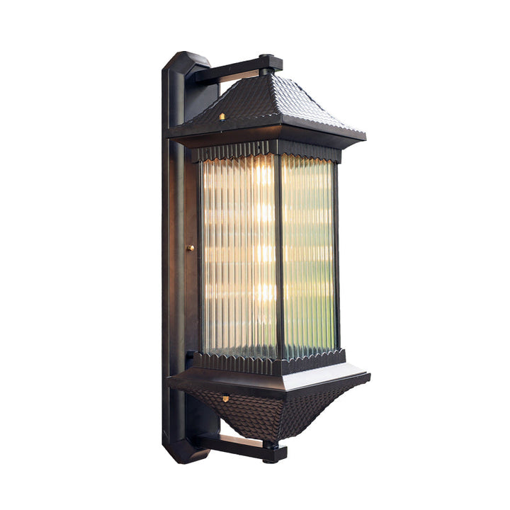 Skørter | 1 Bulb Cube Wall Light Rustic Dark Coffee Clear Ribbed Glass Wall Mounted Lamp, 9"/10" Wide