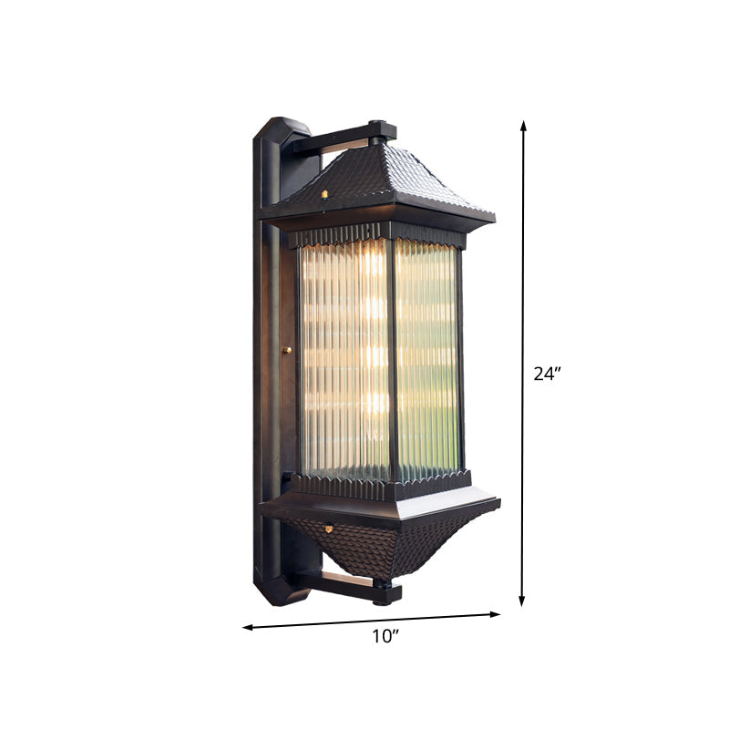 Skørter | 1 Bulb Cube Wall Light Rustic Dark Coffee Clear Ribbed Glass Wall Mounted Lamp, 9"/10" Wide