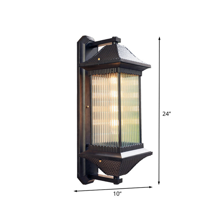 Skørter | 1 Bulb Cube Wall Light Rustic Dark Coffee Clear Ribbed Glass Wall Mounted Lamp, 9"/10" Wide