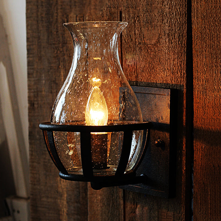 Lisslune | One Pear Wall Lamp Lighting Bottle Shade Sawed Glass Industrial Living Room Lighting Fixture in Black