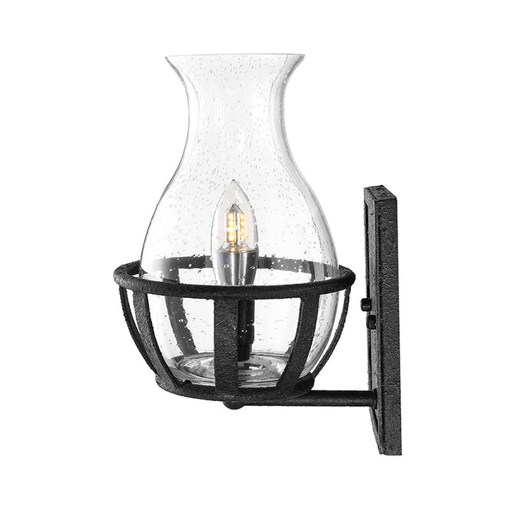Lisslune | One Pear Wall Lamp Lighting Bottle Shade Sawed Glass Industrial Living Room Lighting Fixture in Black