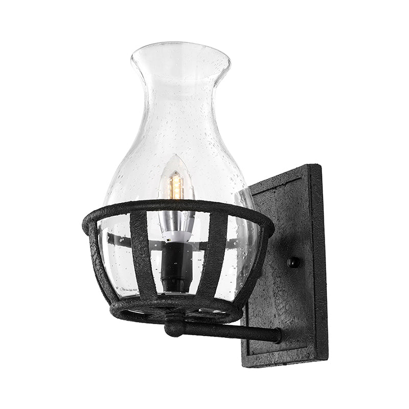 Lisslune | One Pear Wall Lamp Lighting Bottle Shade Sawed Glass Industrial Living Room Lighting Fixture in Black